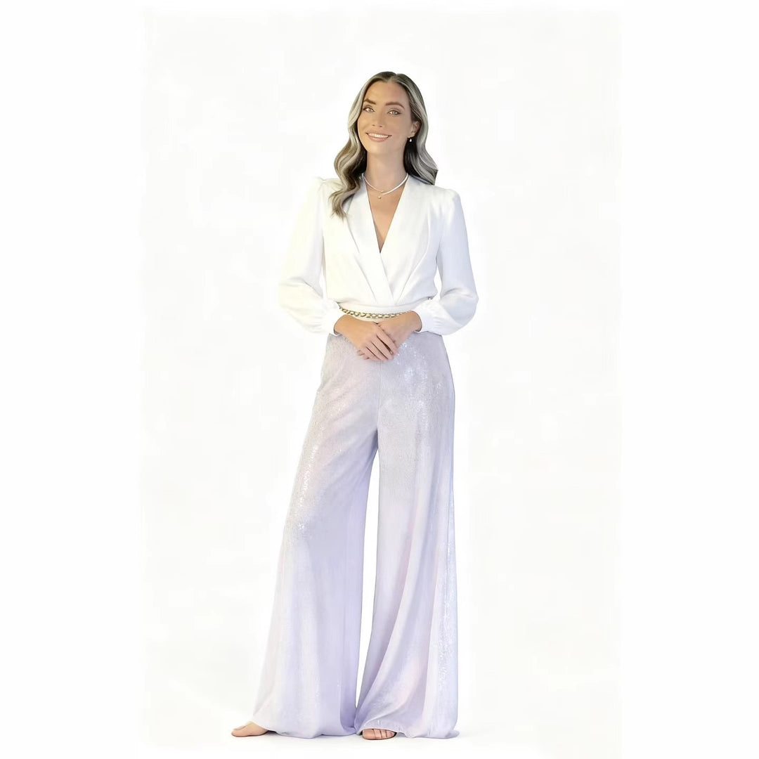 Damen Eleganter Jumpsuit mit schimmernden Pailletten und tiefem V-Ausschnitt Drune
