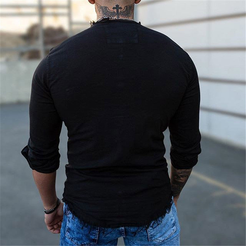 Herren Schmal geschnittenes Henleyshirt mit Brusttaschen und halber Knopfleiste Drune