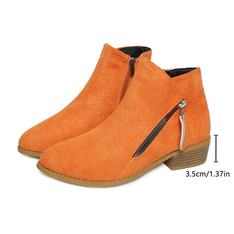 Damen Kurzschaft-Stiefeletten mit seitlichem Reißverschluss und kleinem Blockabsatz Drune
