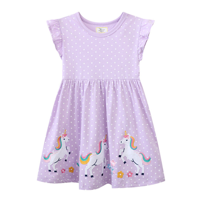 Mädchen Baumwollkleid mit bezaubernden Einhorn-Applikationen Drune