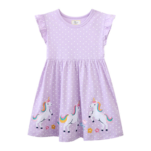 Mädchen Baumwollkleid mit bezaubernden Einhorn-Applikationen Drune
