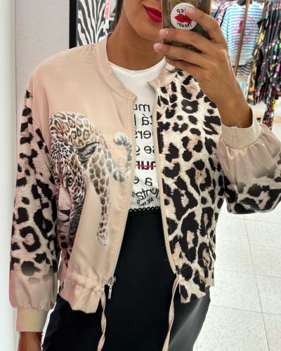Damen Bomberjacke mit auffälligem Tiermotiv und elastischem Saum Drune