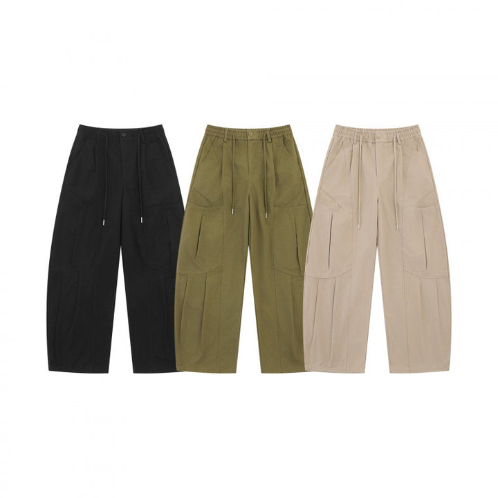 Unisex Weite Utility-Cargo-Hose aus Baumwollmix mit Tunnelzugbund, großen Aufgesetzten Taschen und ballonförmiger Silhouette Drune