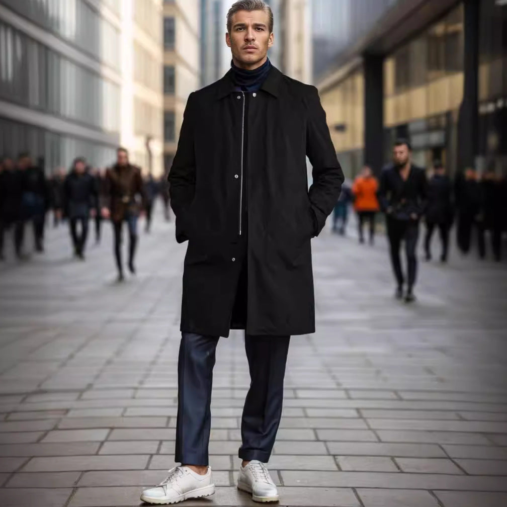 Herren eleganter Übergangsmantel mit praktischen Taschen und modernem Kragen Drune