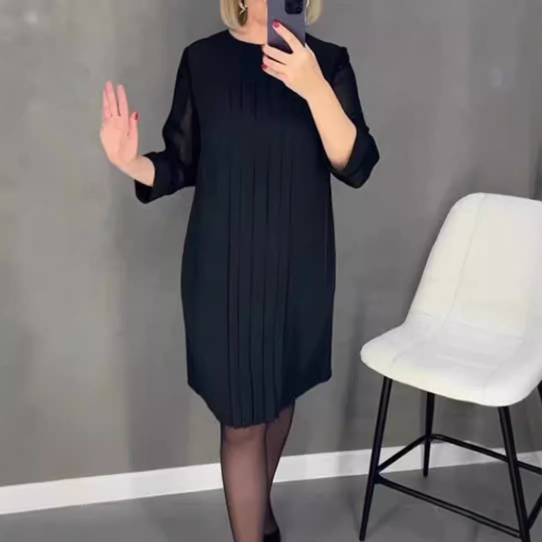 Damen elegantes Rüschenkleid mit transparenten Ärmeln Drune