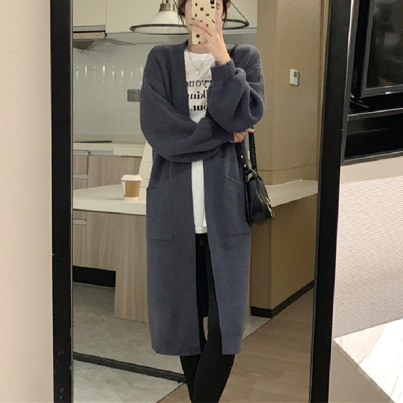 Damen Langer Strickcardigan mit praktischen Taschen und eleganter Silhouette Drune