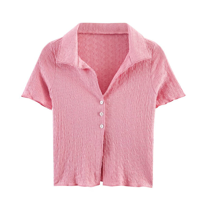Damen Zweiteiliges Feinstrick-Set mit Kurzarm-Polokragen-Top und High‑Waist Weitbein‑Hose Drune