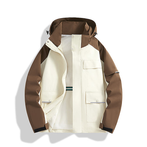 Herren dreilagige Trekkingjacke mit verschweißten Nähten, Kapuze und Multifunktionstaschen Drune