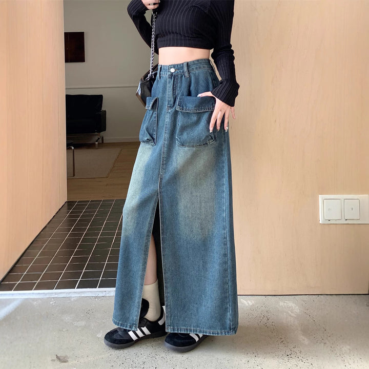 Damen Langer Jeansrock mit großzügigen Taschen Drune