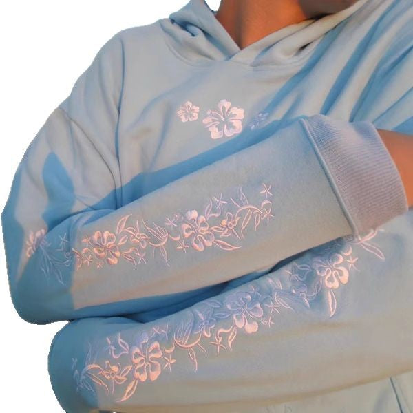 Damen Kapuzenpullover mit floralem Stickereien und bedrucktem Kapuzenfutter Drune