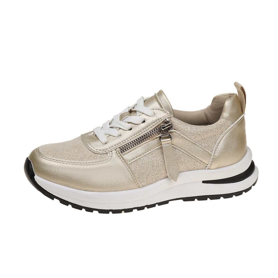Damen modischer Keil-Sneaker mit seitlichem Reißverschluss gepolstertem Memory-Fußbett und profilierter Laufsohle Drune