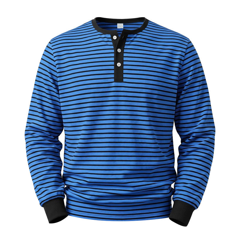 Herren Langarm-Henleyshirt aus Baumwoll-Mix mit feinen Streifen und Knopfleiste Drune