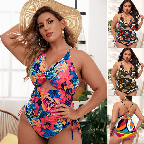 Damen Einteiler Badeanzug mit modischem Cut-Out und buntem geometrischem Design Drune