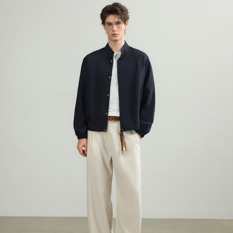 Herren Oversize-Hemd mit Stehkragen, Druckknopfverschluss und elastischen Bündchen Drune