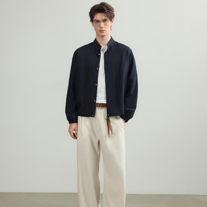 Herren Leichte Oversize Hemdjacke mit Stehkragen und Druckknopfverschluss Drune