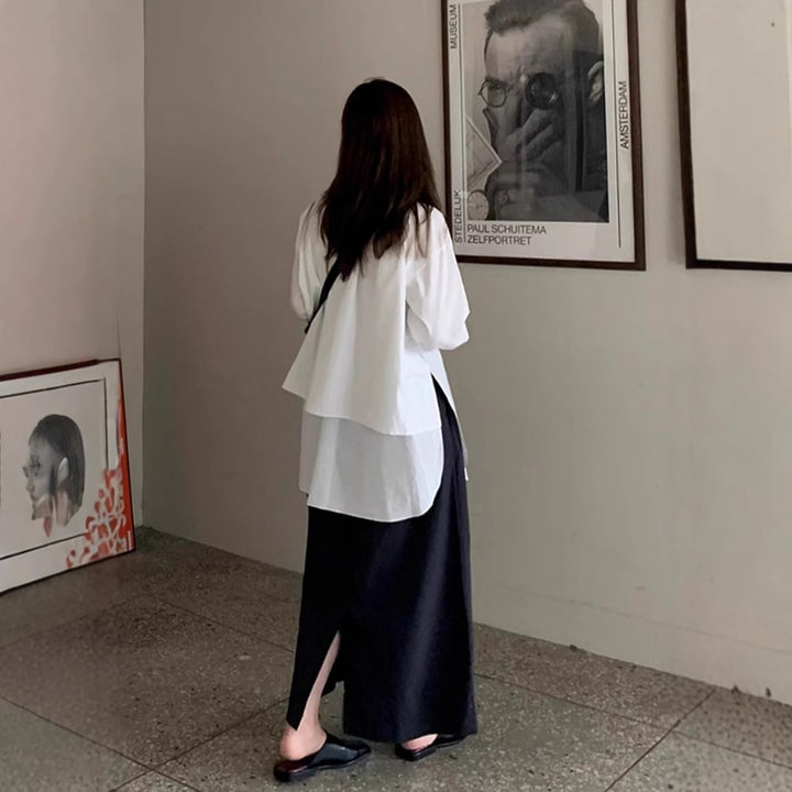 Damen Oversize-Lagenbluse mit verlängertem Rückenteil, Seitenschlitzen und kastiger Passform Drune