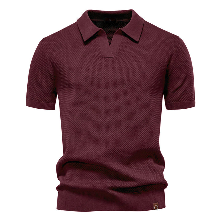 Herren nan strukturiertes Feinstrickpoloshirt mit offenem Reverskragen Drune