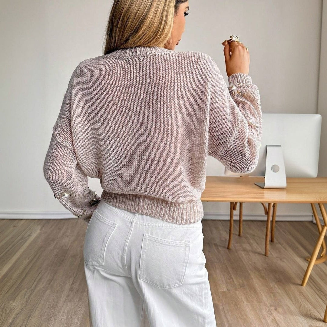 Damen Grobstrick-Pullover mit Paillettenstreifen, Oversize-Schnitt & Rundhalsausschnitt Drune