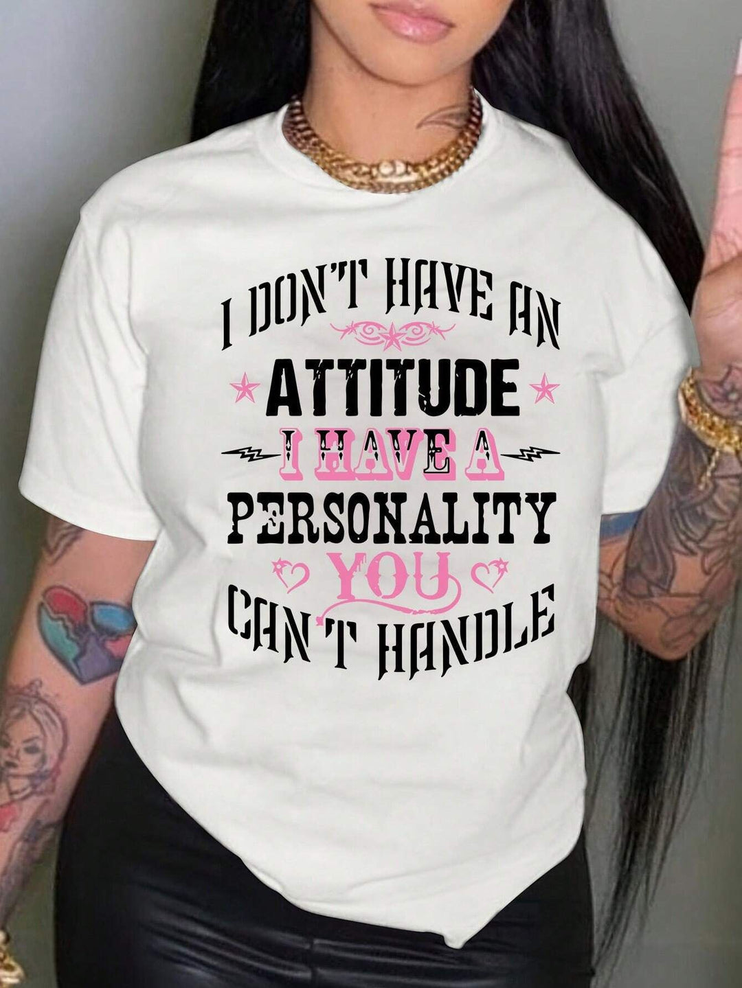 Damen T-Shirt mit kreativem Grafikdruck und luxuriösen Paillettenakzenten Drune