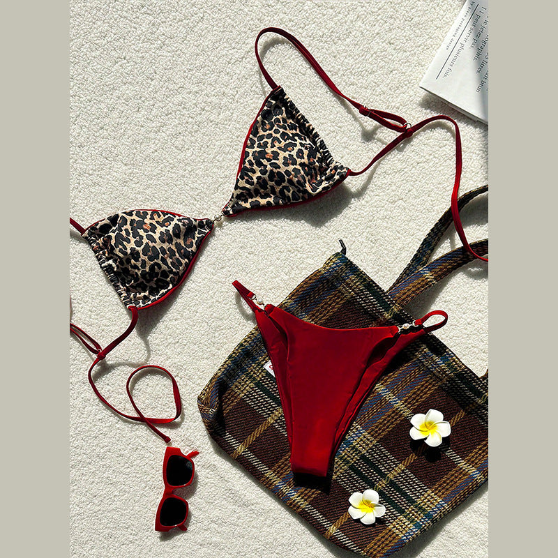 Damen Triangel-Bikini mit animalischem Design und modischem Schimmer Drune