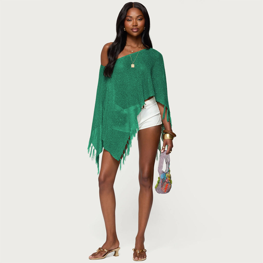 Damen stylischer Poncho mit Fransen Drune