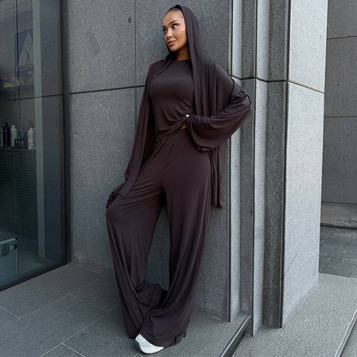 Damen elegante Loungewear-Kombination mit Kapuze und weitem Schnitt Drune