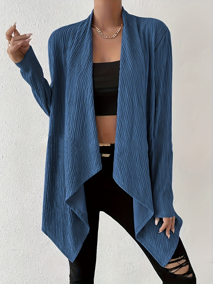 Damen Offener Crinkle-Cardigan mit Wasserfall-Saum und Longline-Silhouette Drune