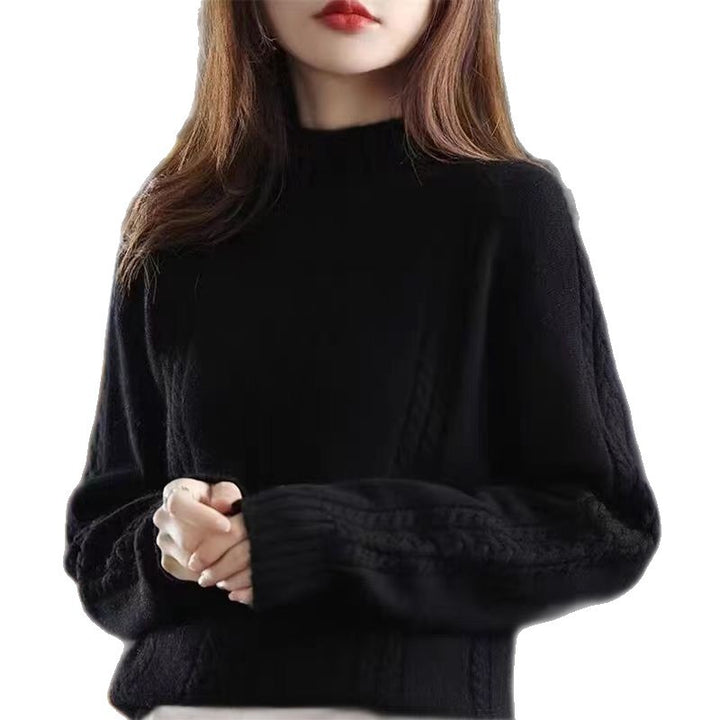 Damen kuscheliger Strickpullover mit hohem Kragen und Zopfmuster Drune