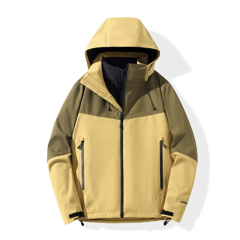 Herren Softshell-Hybridjacke mit Kapuze, getapten Reißverschlüssen und verstellbarem Saum Drune