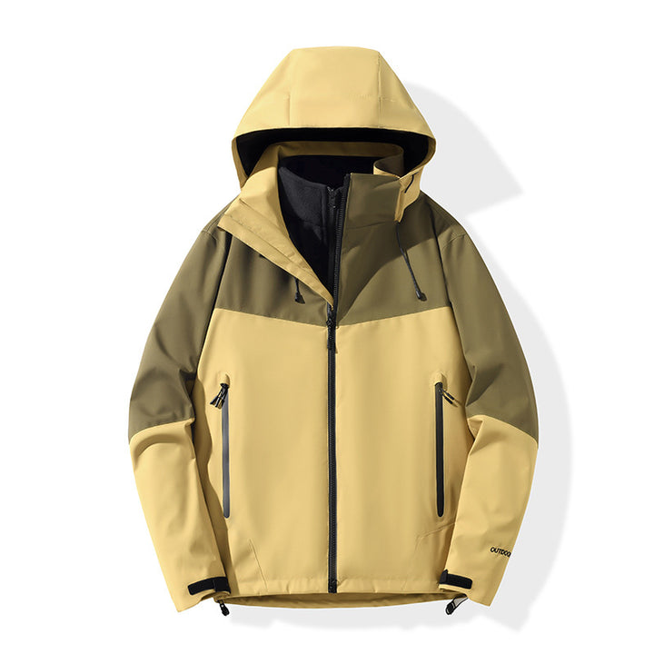 Herren Softshell-Hybridjacke mit Kapuze, getapten Reißverschlüssen und verstellbarem Saum Drune