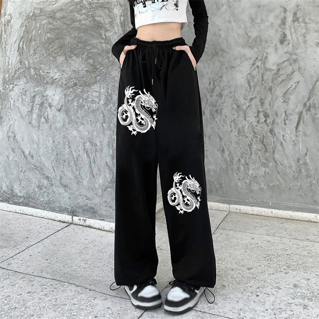 Damen nan weite Jogginghose hochgeschnitten mit seitlichem Statementprint und elastischem Bund Drune