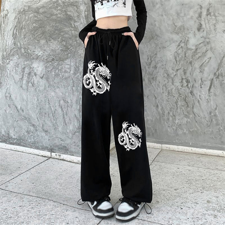 Damen nan weite Jogginghose hochgeschnitten mit seitlichem Statementprint und elastischem Bund Drune