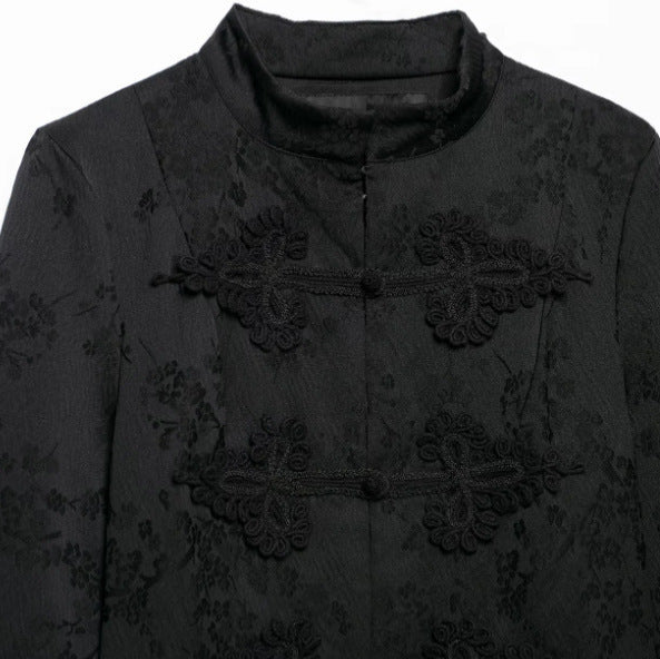 Damen Kurzjacke im Brokat-Look mit Stehkragen und Zierfroschverschlüssen Drune