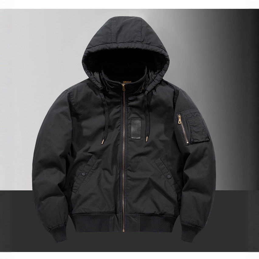 Herren  Kapuzen Stepp Thermal Bomberjacke mit Utility-Tasche an den Ärmeln und gerippten Besätzen Drune