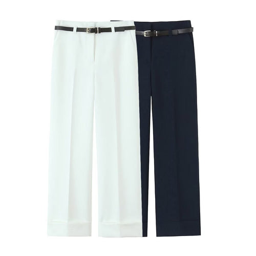 Damen 10+ weite High‑Waist Anzughose mit Bügelfalte und Umschlagsaum Drune