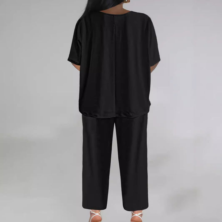 Damen eleganter Jumpsuit mit V-Ausschnitt und weitem Bein Drune