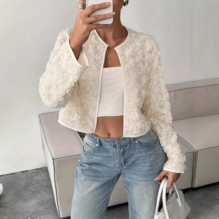Damen kurzärmlige Blazerjacke mit floralen Applikationen Drune