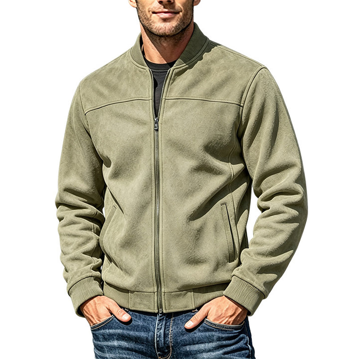 Herren Veloursleder-Optik Bomberjacke mit Reißverschluss und Rippbündchen Drune