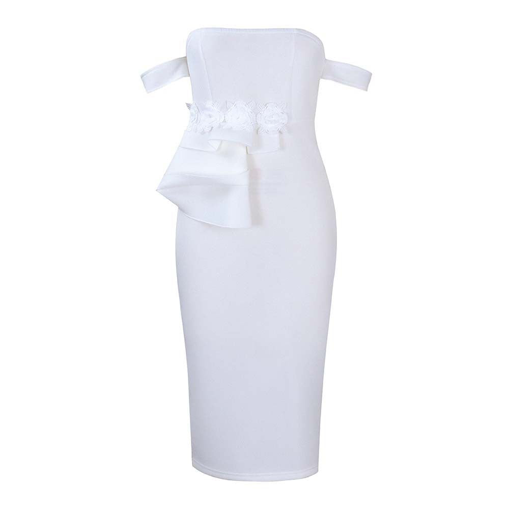 Damen Midi-Kleid mit asymmetrischen Trägern und floralen Details Drune