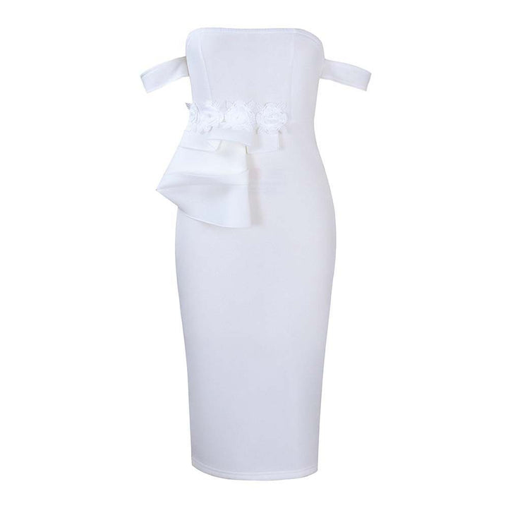Damen Midi-Kleid mit asymmetrischen Trägern und floralen Details Drune