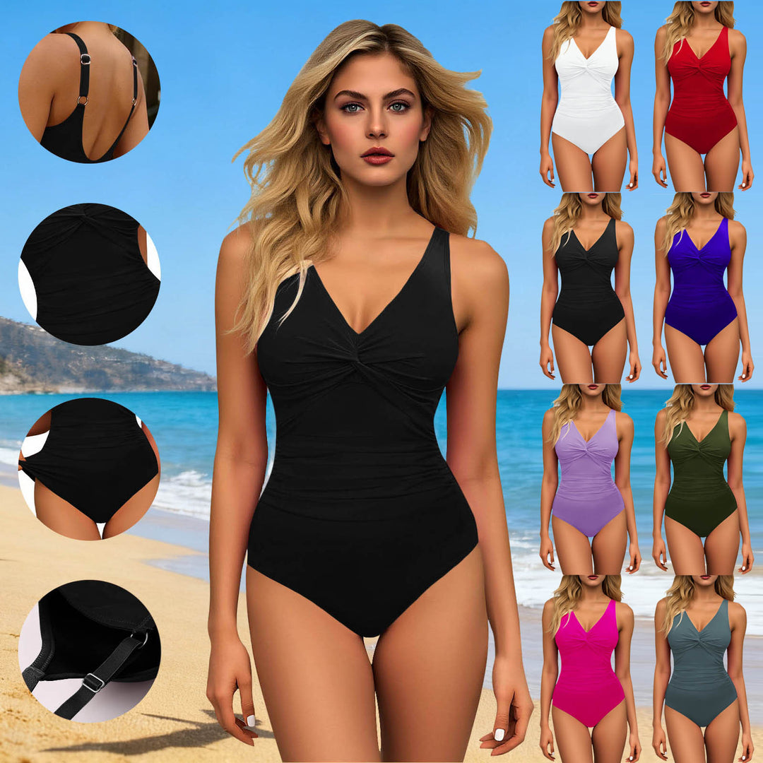 Damen Eleganter Bademode Einteiler mit Raffungen Drune