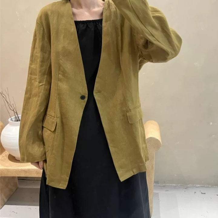 Damen Relaxed Fit Leinen Blazer Drune