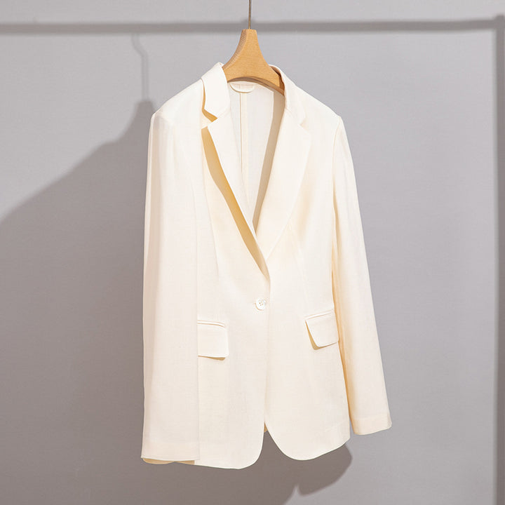 Damen Leichter strukturierter Ein-Knopf-Blazer mit figurformenden Abnähern und Pattentaschen Drune