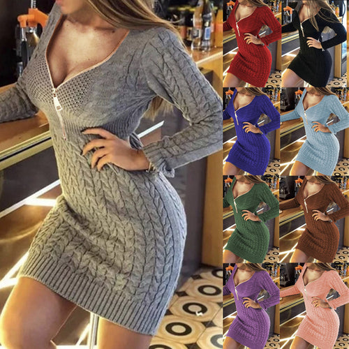 Damen Strickkleid mit Reißverschluss und Zopfmuster Drune