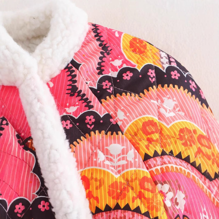 Damen Steppjacke mit floralen Mustern und kuscheligem Innenfutter Drune