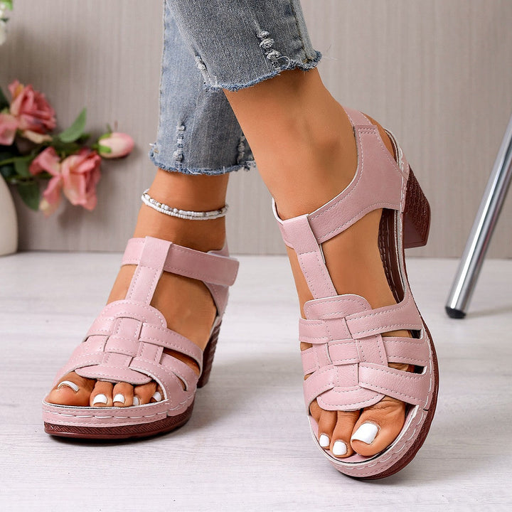 Damen Komfortable Riemchen-Sandalen mit geschwungenem Absatz und atmungsaktivem Leder Drune