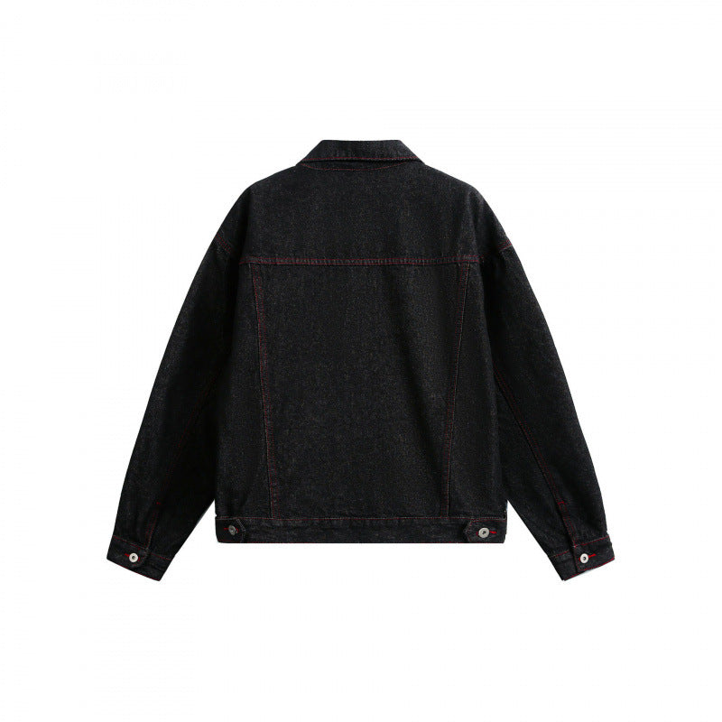 Unisex Boxy-Denimjacke mit kontrastierenden Ziernähten und Pattentaschen Drune