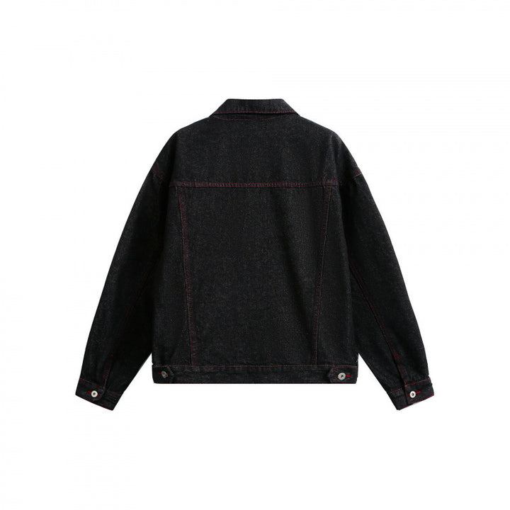 Unisex Boxy-Denimjacke mit kontrastierenden Ziernähten und Pattentaschen Drune