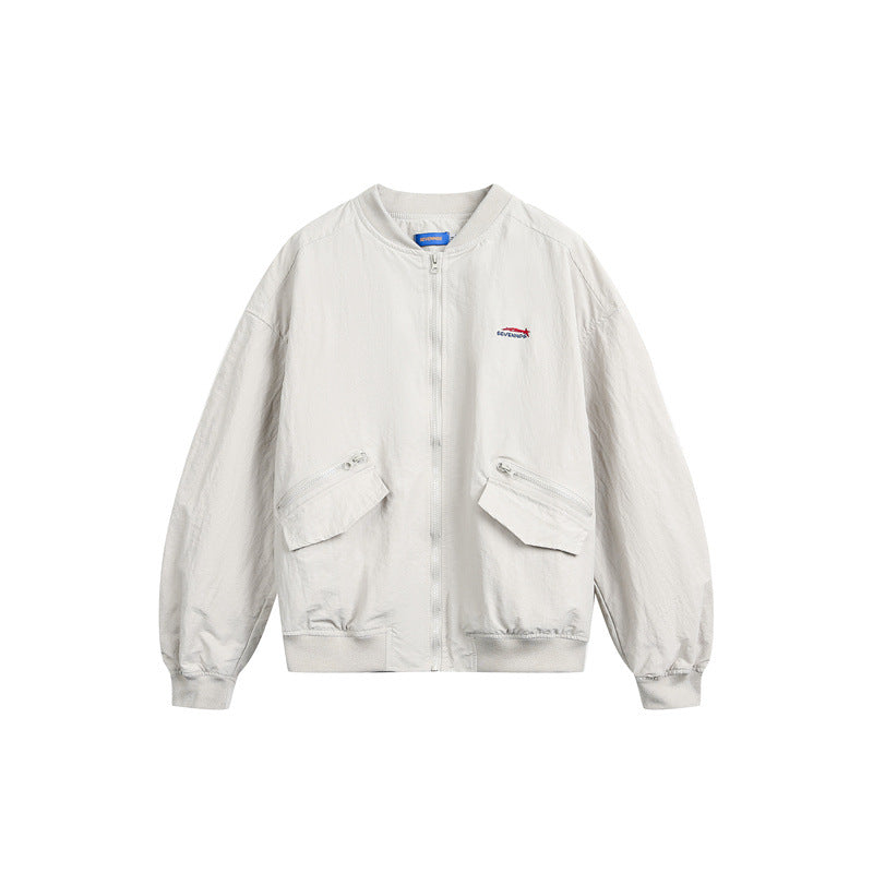 Unisex Kurz geschnittene leichte Nylon‑Bomberjacke mit Utility‑Taschen und geripptem Saum Drune