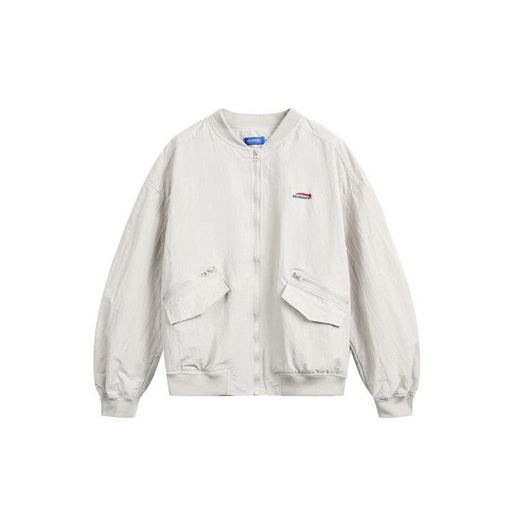 Unisex Kurz geschnittene leichte Nylon‑Bomberjacke mit Utility‑Taschen und geripptem Saum Drune